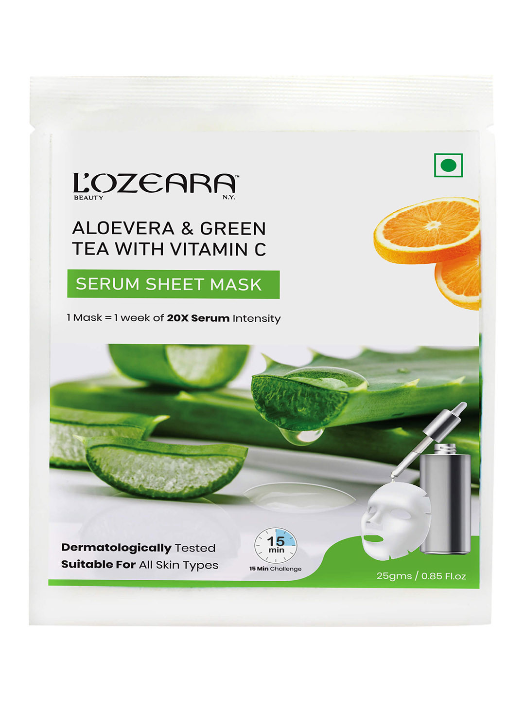 

LOZEARA BEAUTY N.Y Aloe Vera Serum Sheet Mask 25 ml, Green
