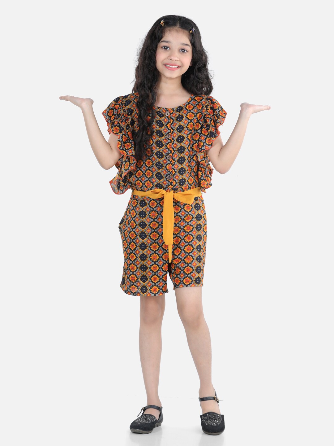 

Cutiekins Girls Mustard & Blue Printed with Ruffles Jumpsuit