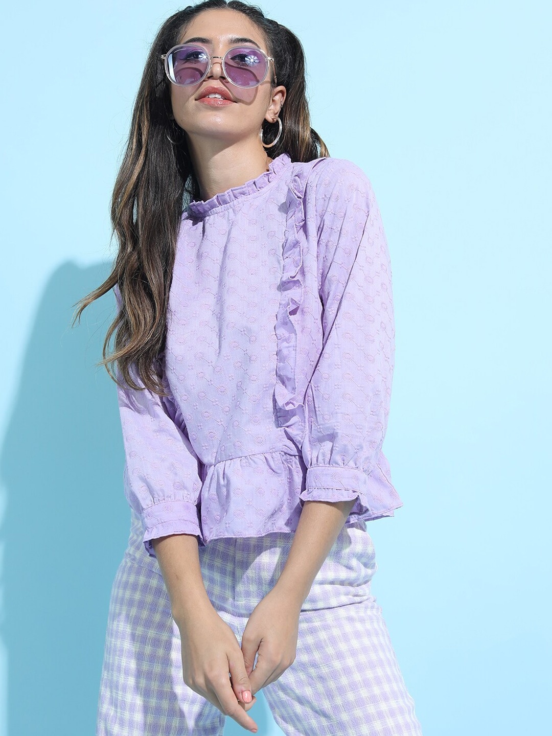 

Tokyo Talkies Purple Striped Ruffles Top