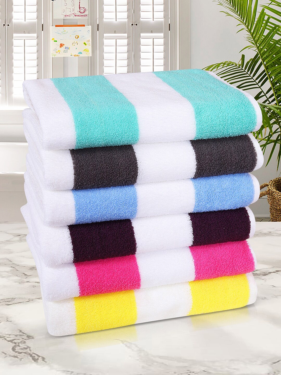 

ROMEE Set Of 6 Striped Microfiber 500 GSM Bath Towels, White