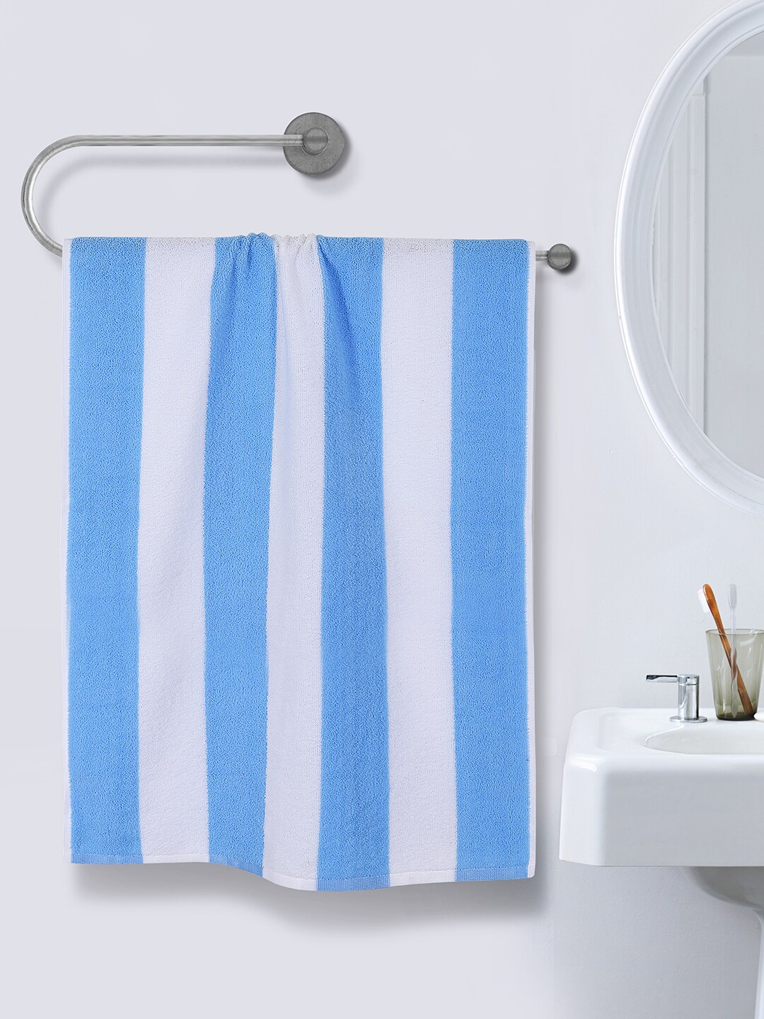 

ROMEE Blue & White Striped 350 GSM Bath Towel