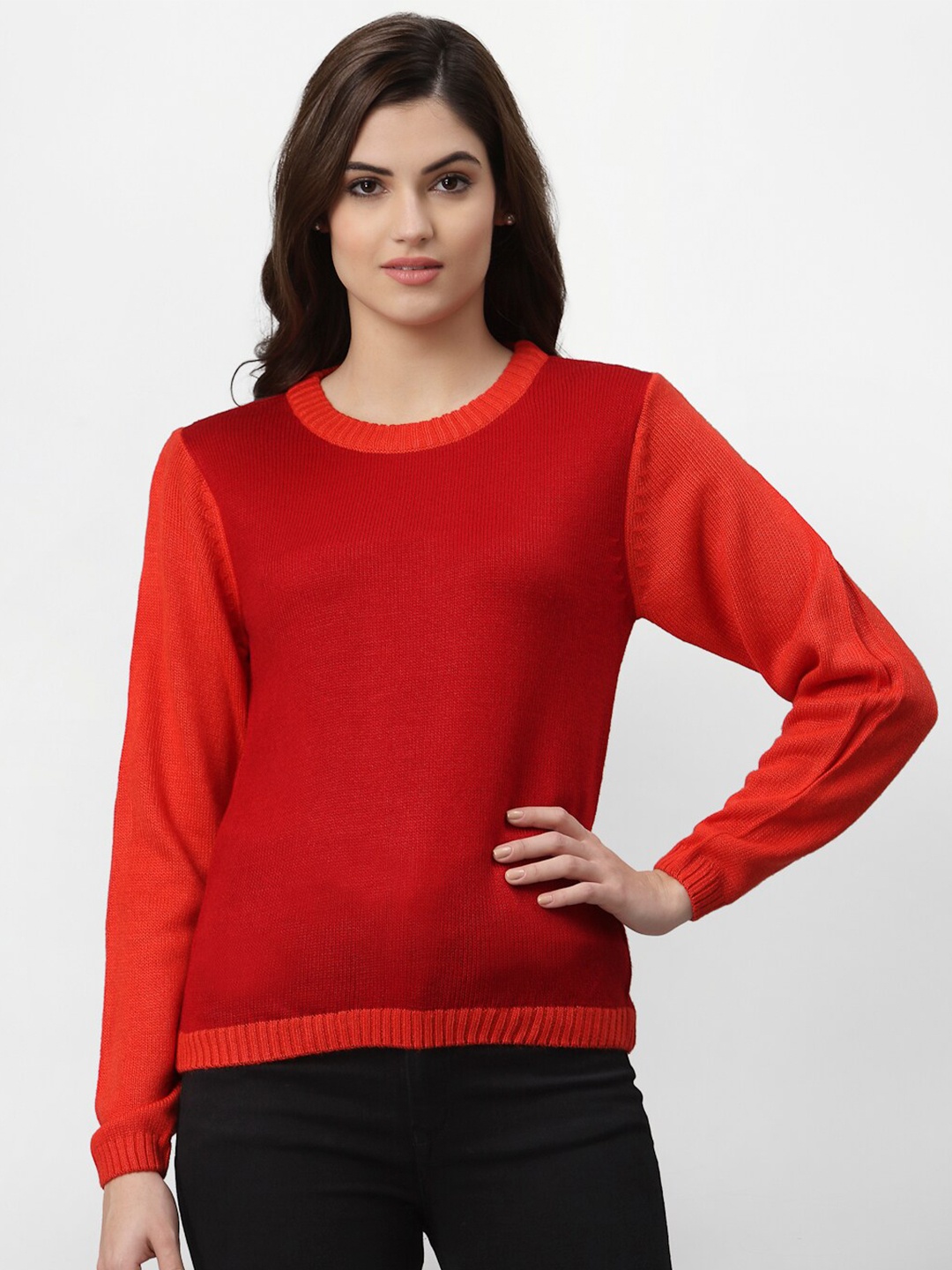 

Miramor Women Red Solid Full Sleeve Pullover