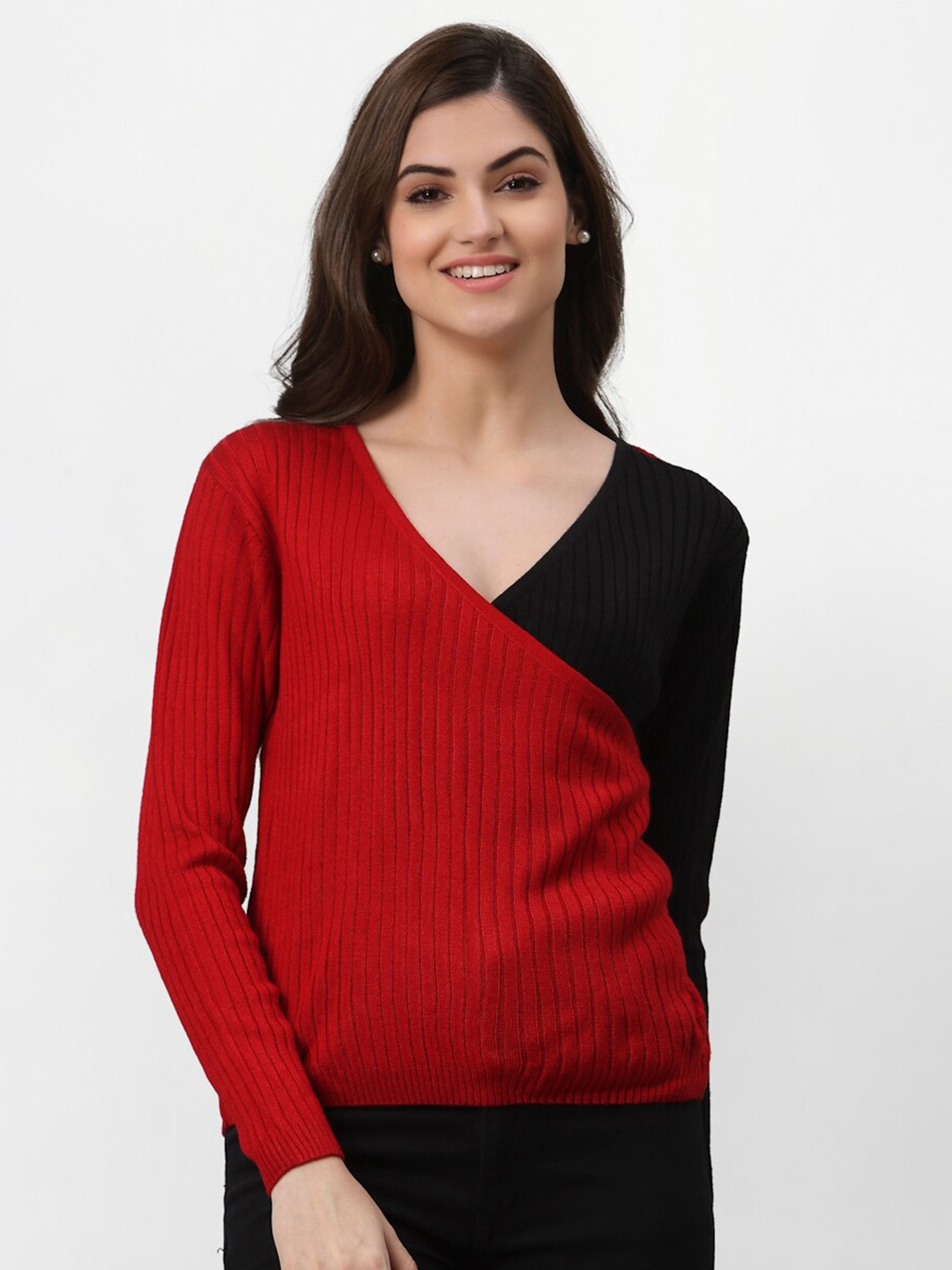 

Miramor Women Black & Red Colourblocked Pullover