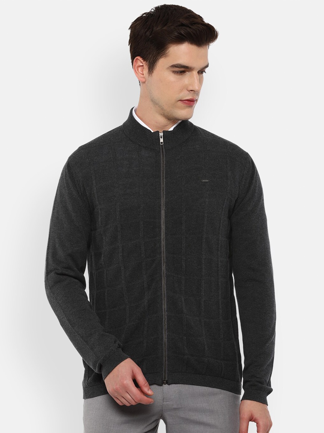

Van Heusen Men Grey Checked Cardigan