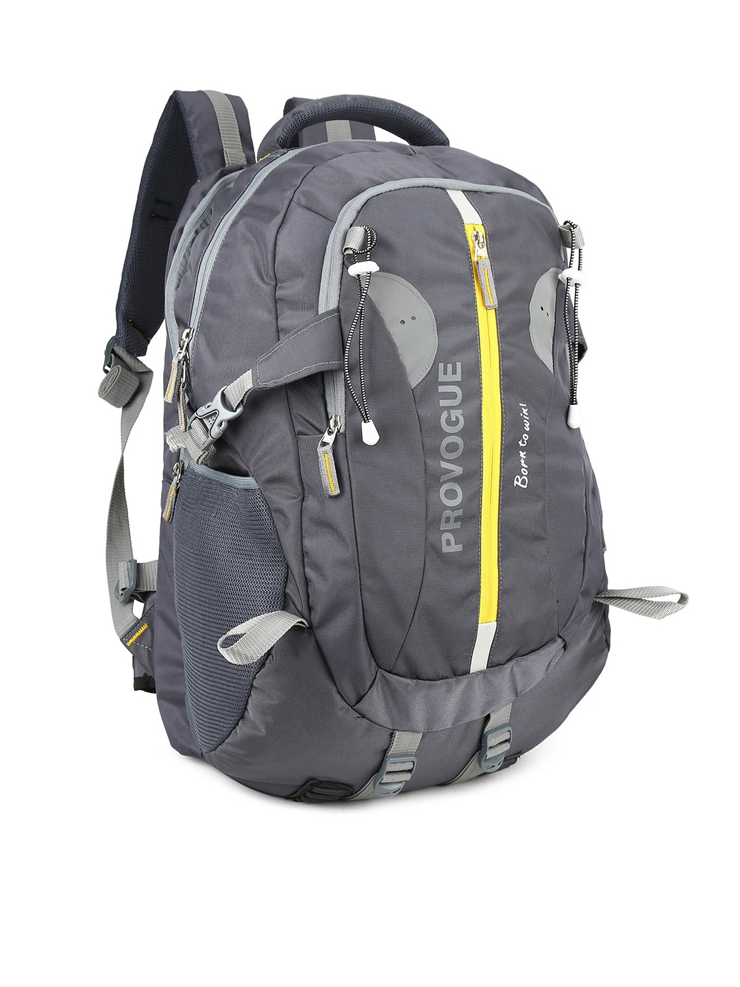 

Provogue Unisex Grey & Yellow Colourblocked Backpack with Reflective Strip & Rain Cover
