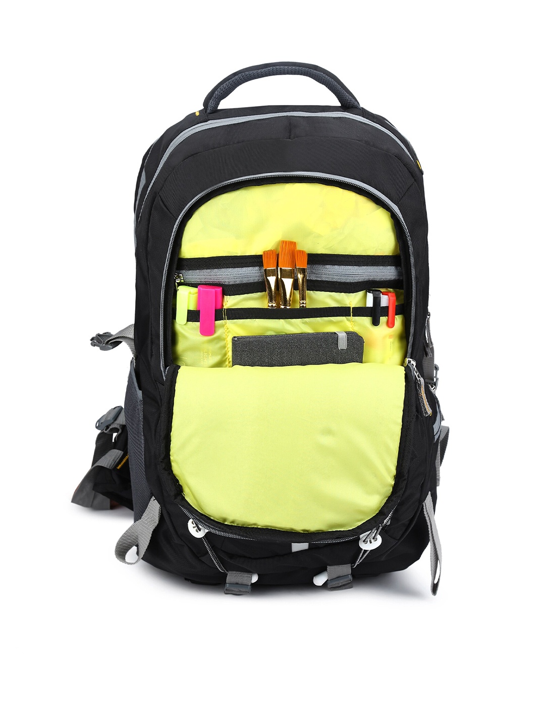 

Provogue Unisex Black & Yellow Colourblocked Reflective Strip Backpack
