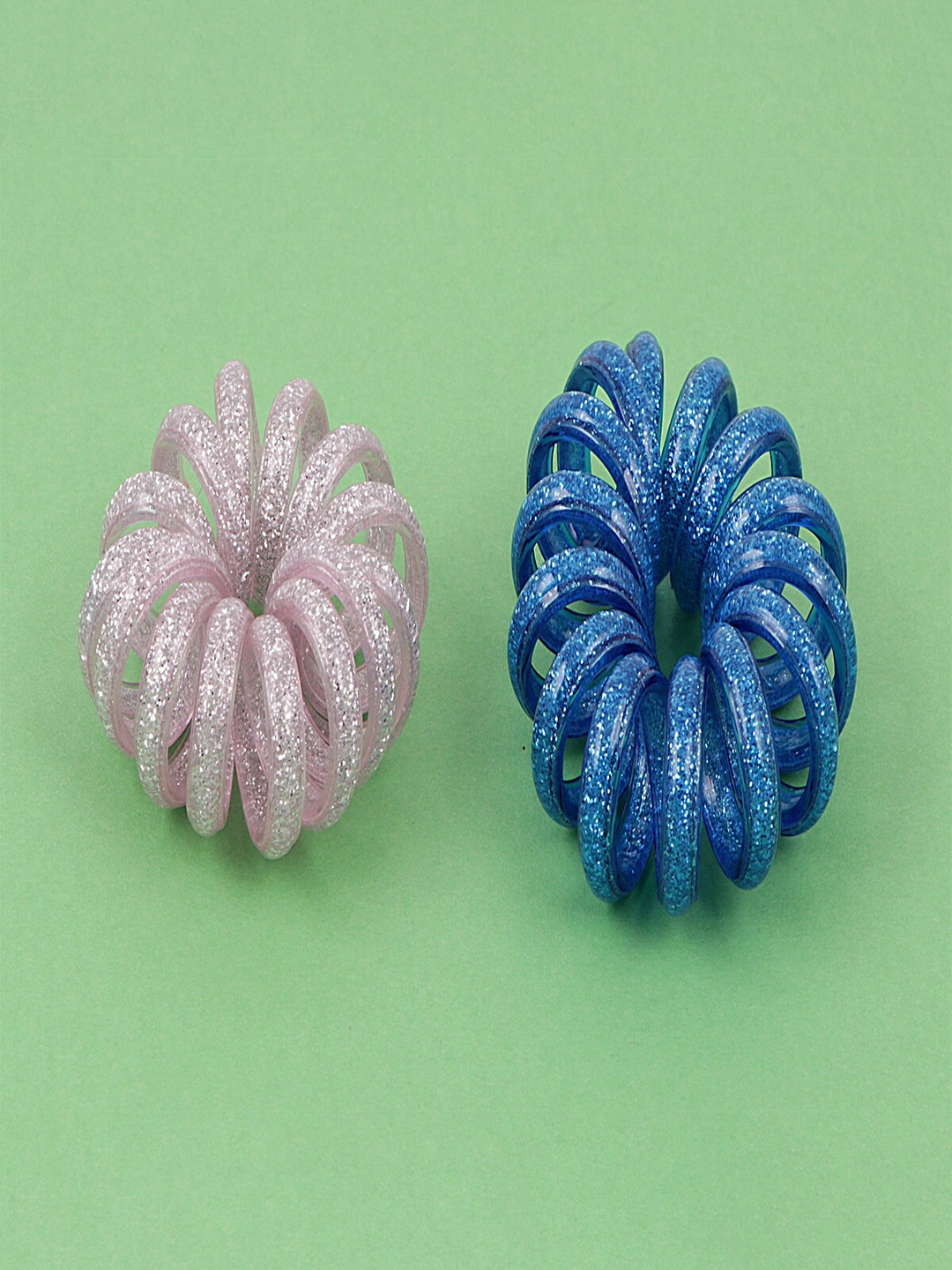 

Jewelz Women Blue & Pink Set Of 2 Spiral Ponytail Holders