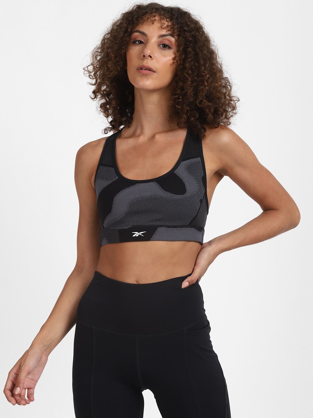 

Reebok Women Black & Grey Abstract Printed Non-Padded Bra