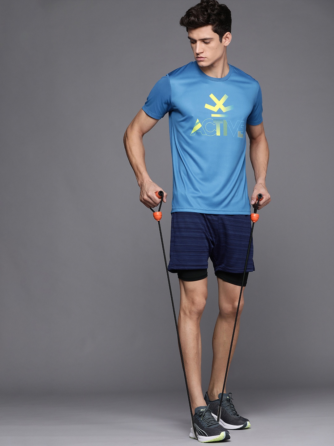 

WROGN ACTIVE Men Navy Blue Self-Design Sports Shorts