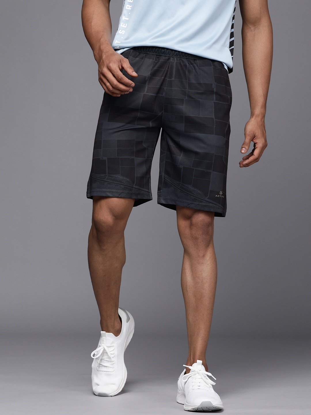 

WROGN ACTIVE Men Black & Grey Checked Shorts