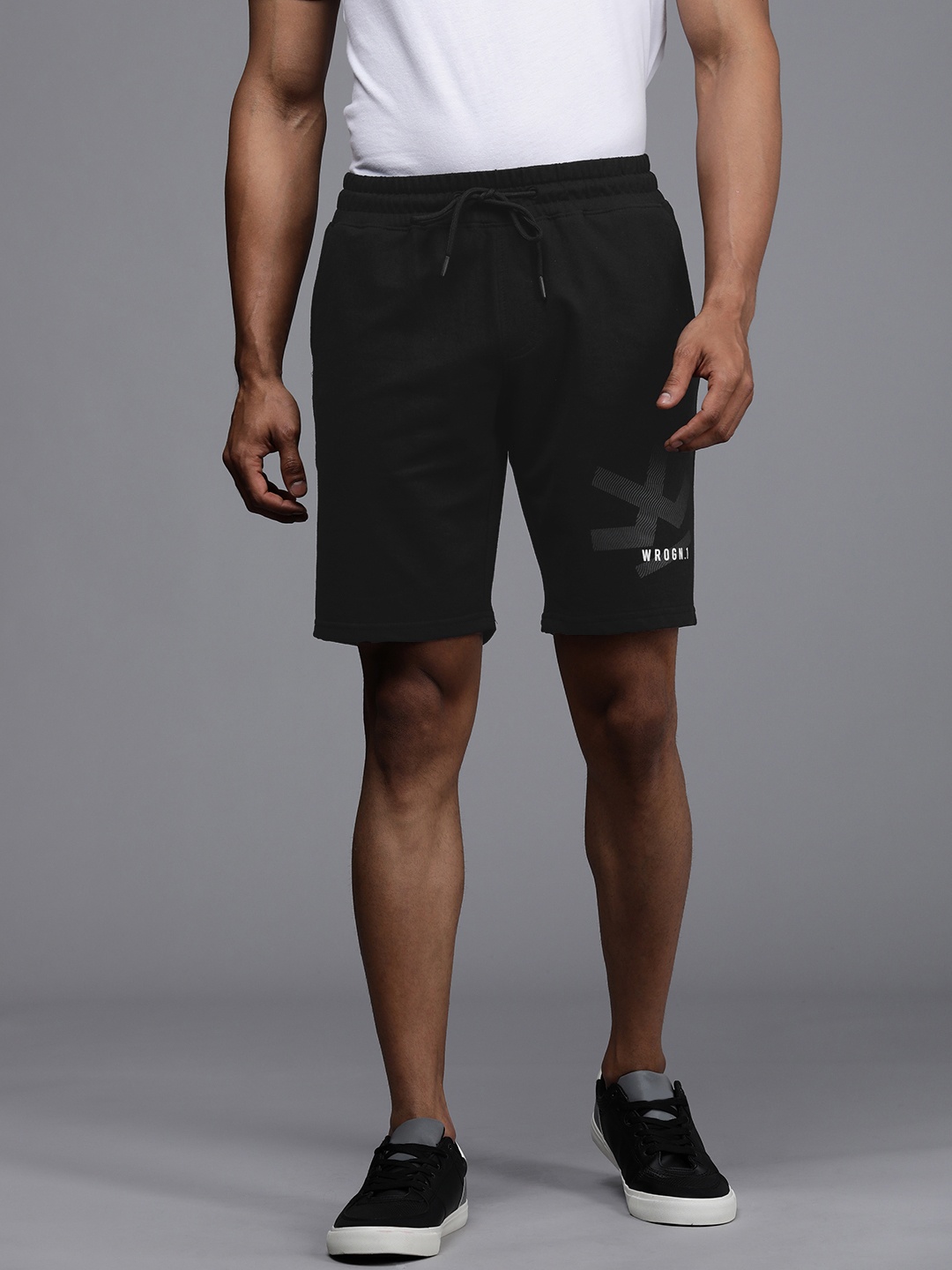 

WROGN Men Black Graphic Printed Above Knee Regular Shorts