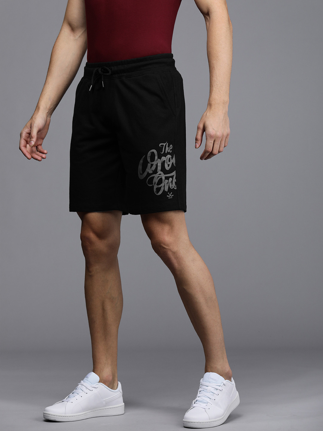 

WROGN Men Black Typography Printed Mid-Rise Regular Shorts