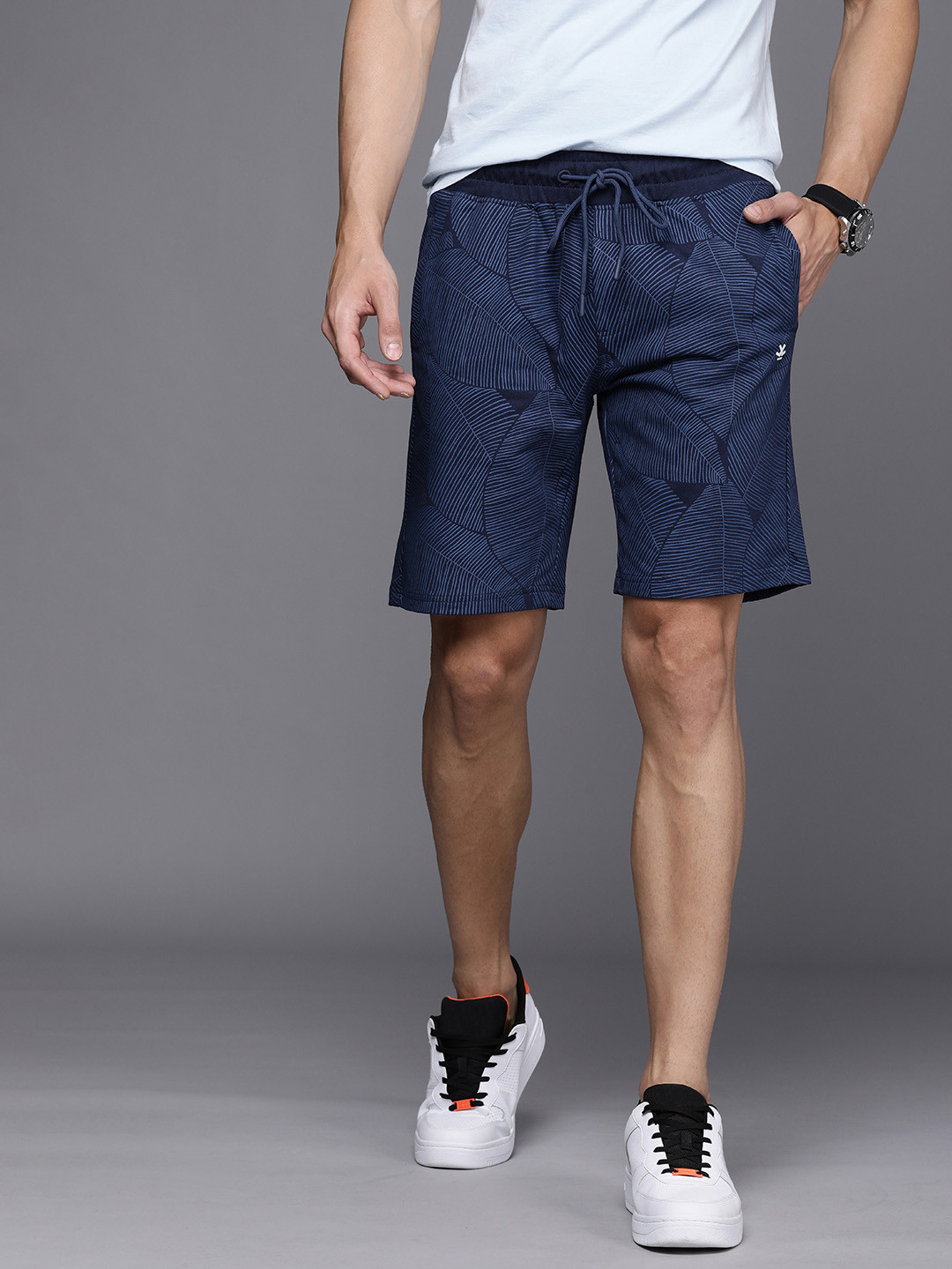 

WROGN Men Navy Blue Printed Mid Rise Shorts