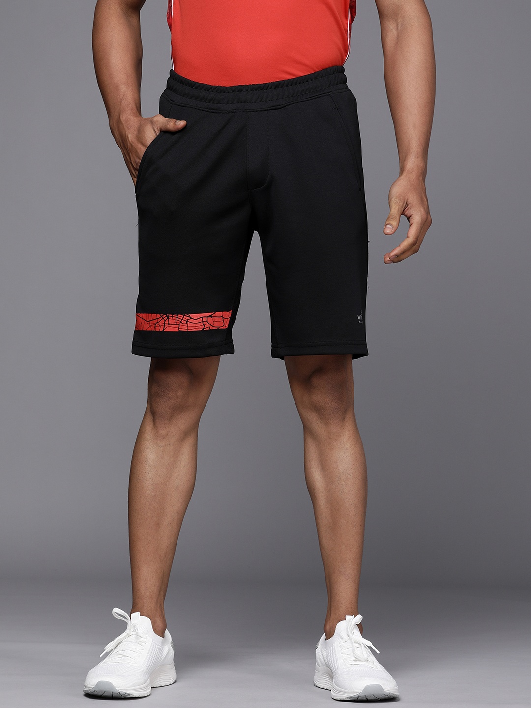 

WROGN ACTIVE Men Black & Red Printed Shorts