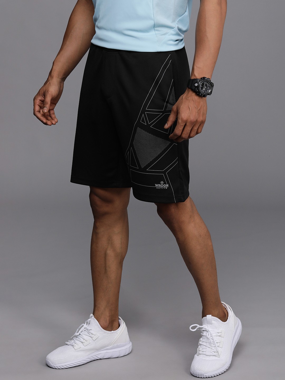 

WROGN ACTIVE Men Black & Grey Printed Shorts
