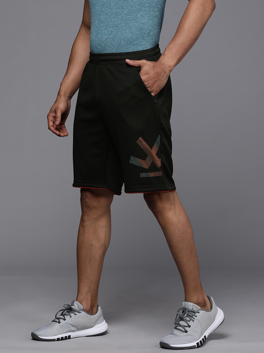 

WROGN ACTIVE Men Black Brand Logo Printed Sports Shorts
