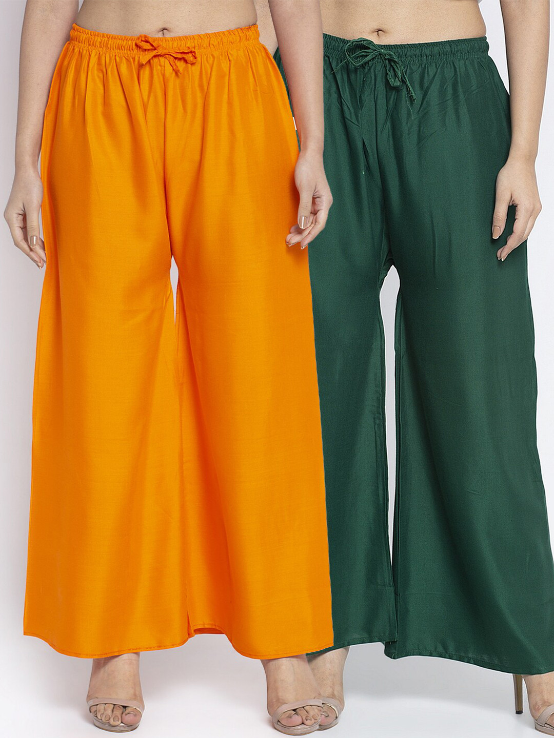 

Jinfo Women Orange & Green Flared Palazzos Set Of 2