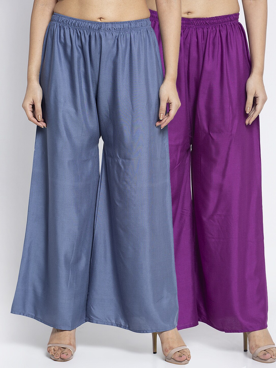 Jinfo Women Grey & Purple 2 Knitted Palazzos