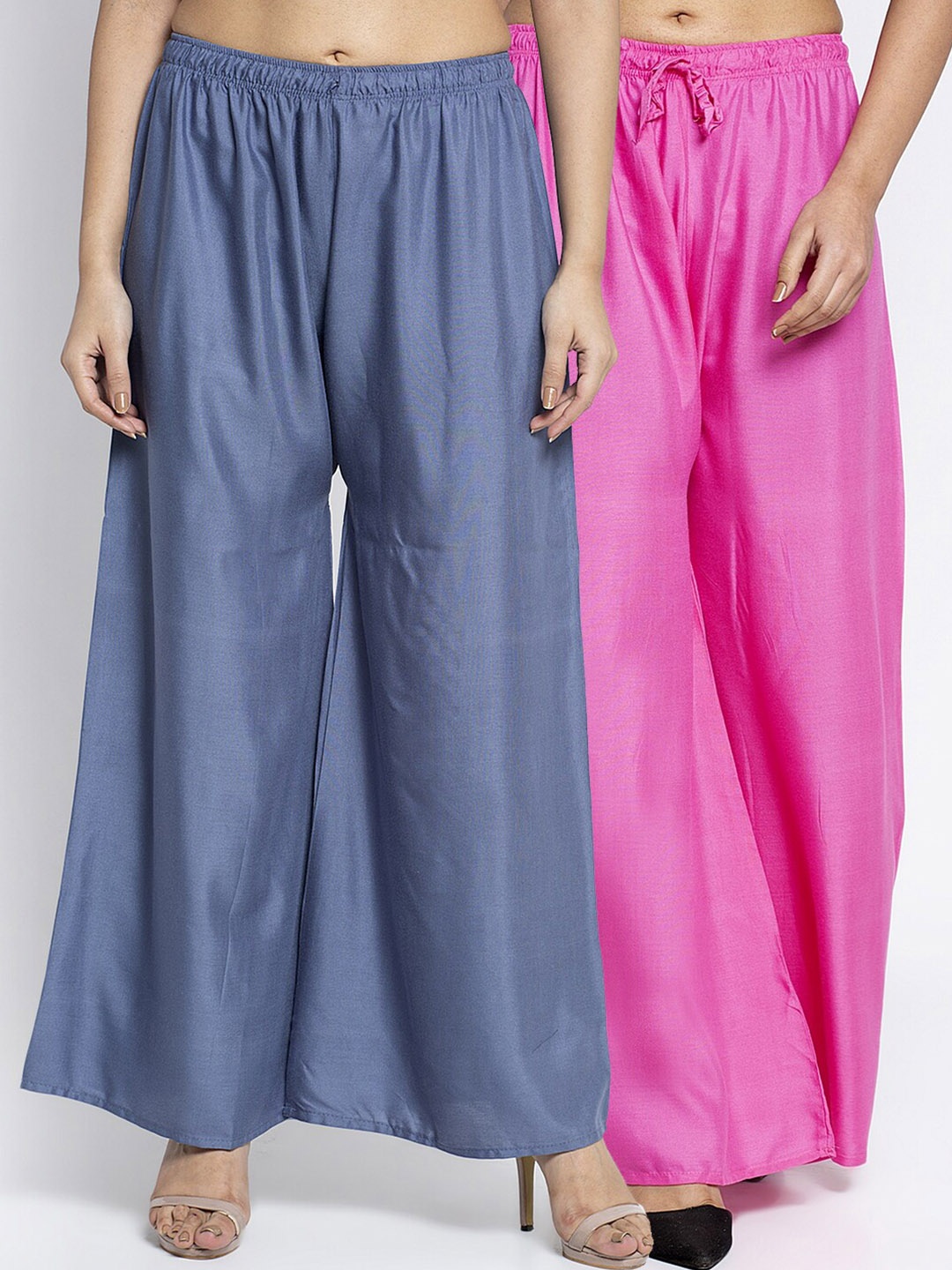 Jinfo Women Grey & Pink Set of 2 Knitted Palazzos