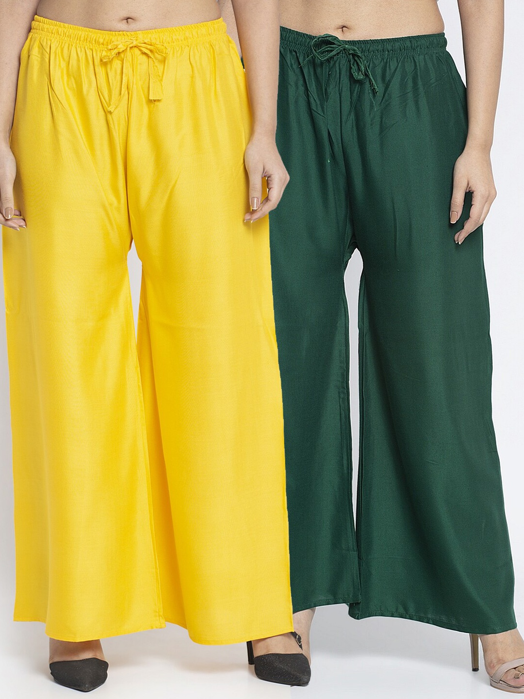 

Jinfo Set-2 Women Yellow & Green Flared Knitted Ethnic Palazzos
