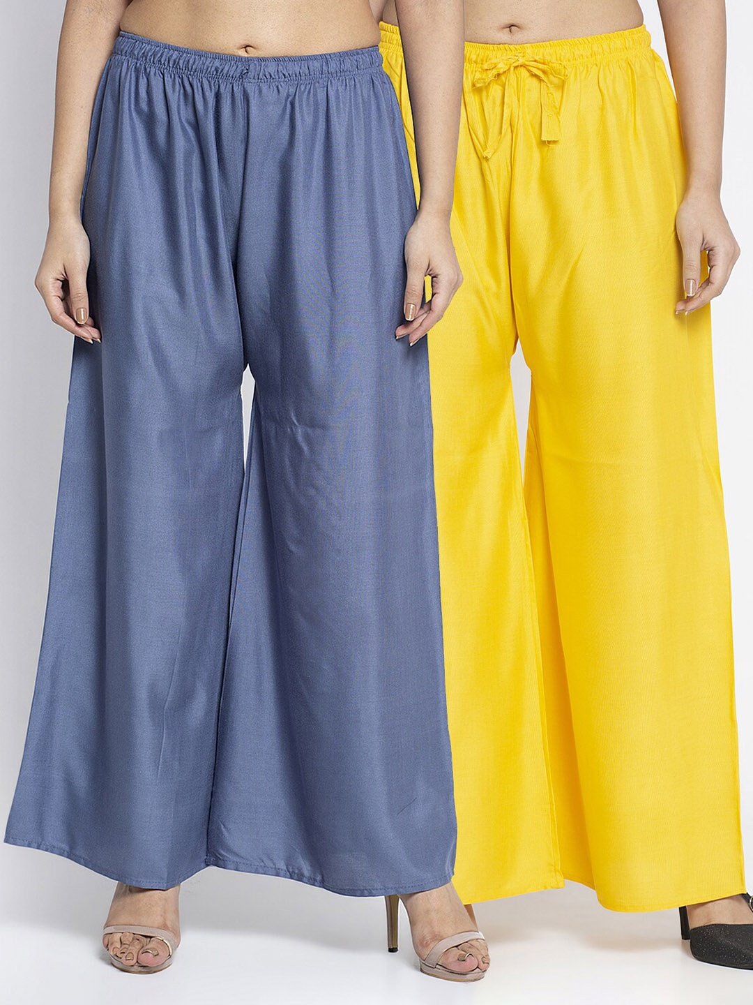 

Jinfo Women Pack of 2 Grey & Yellow Flared Knitted Ethnic Palazzos