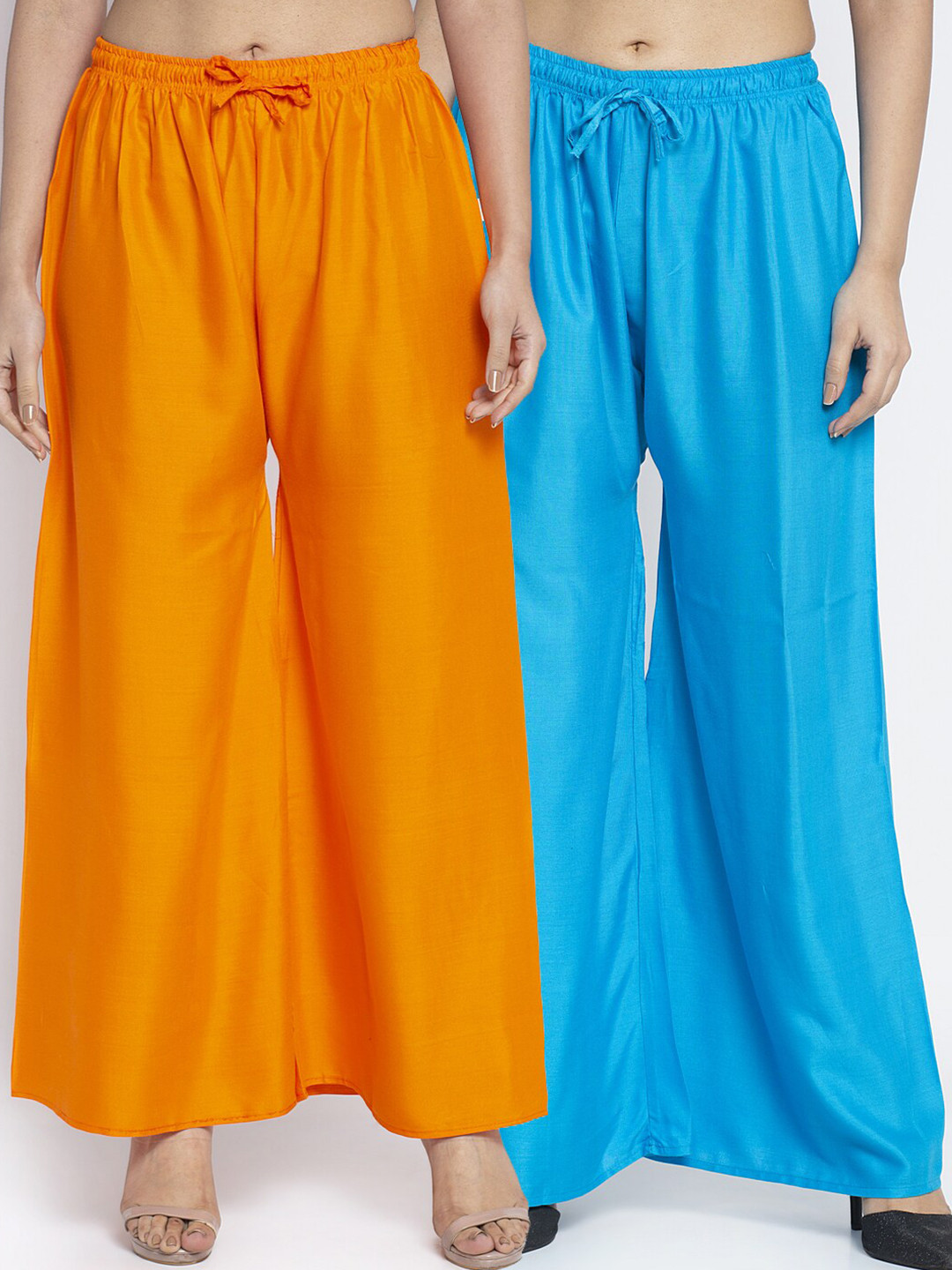 

Jinfo Women Pack of 2 Orange & Blue Flared Knitted Palazzos