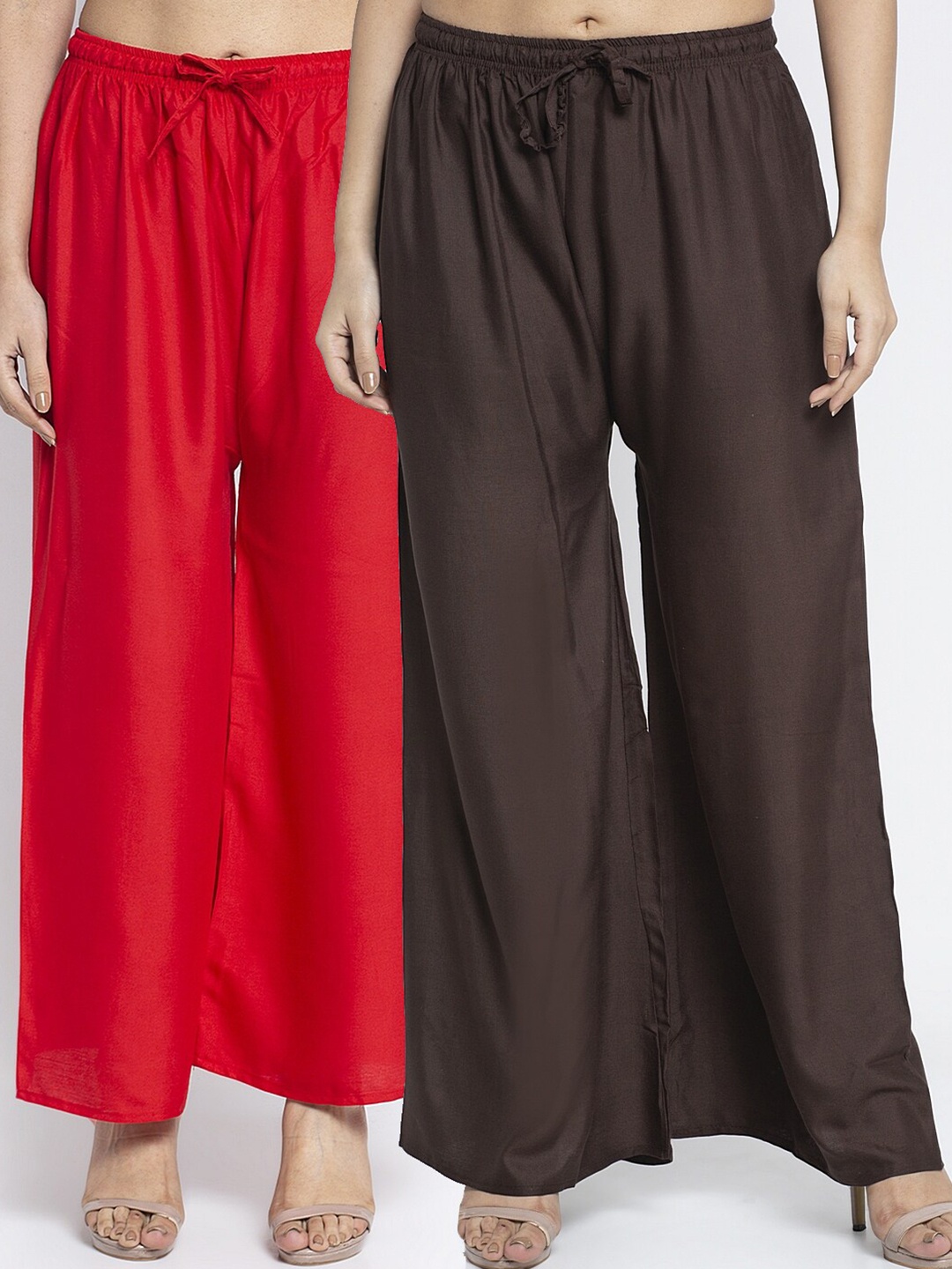 

Jinfo Women Red & Brown Flared Palazzos Set Of 2