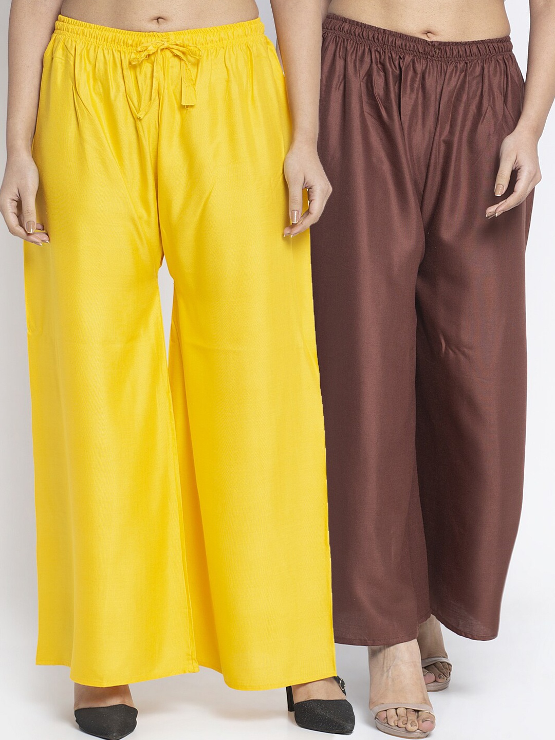 

Jinfo Women Yellow & Brown Set of 2 Solid Knitted Palazzos