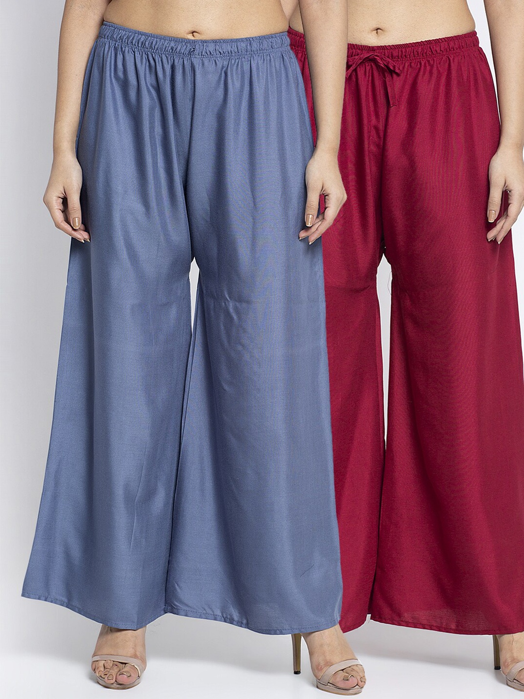 

Jinfo Women Pack of 2 Grey & Maroon Knitted Palazzos