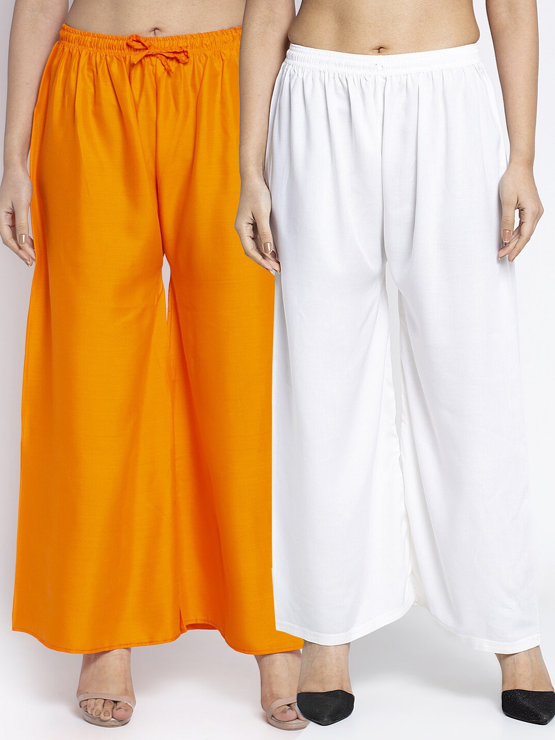 

Jinfo Women Orange & White 2 Flared Ethnic Palazzos