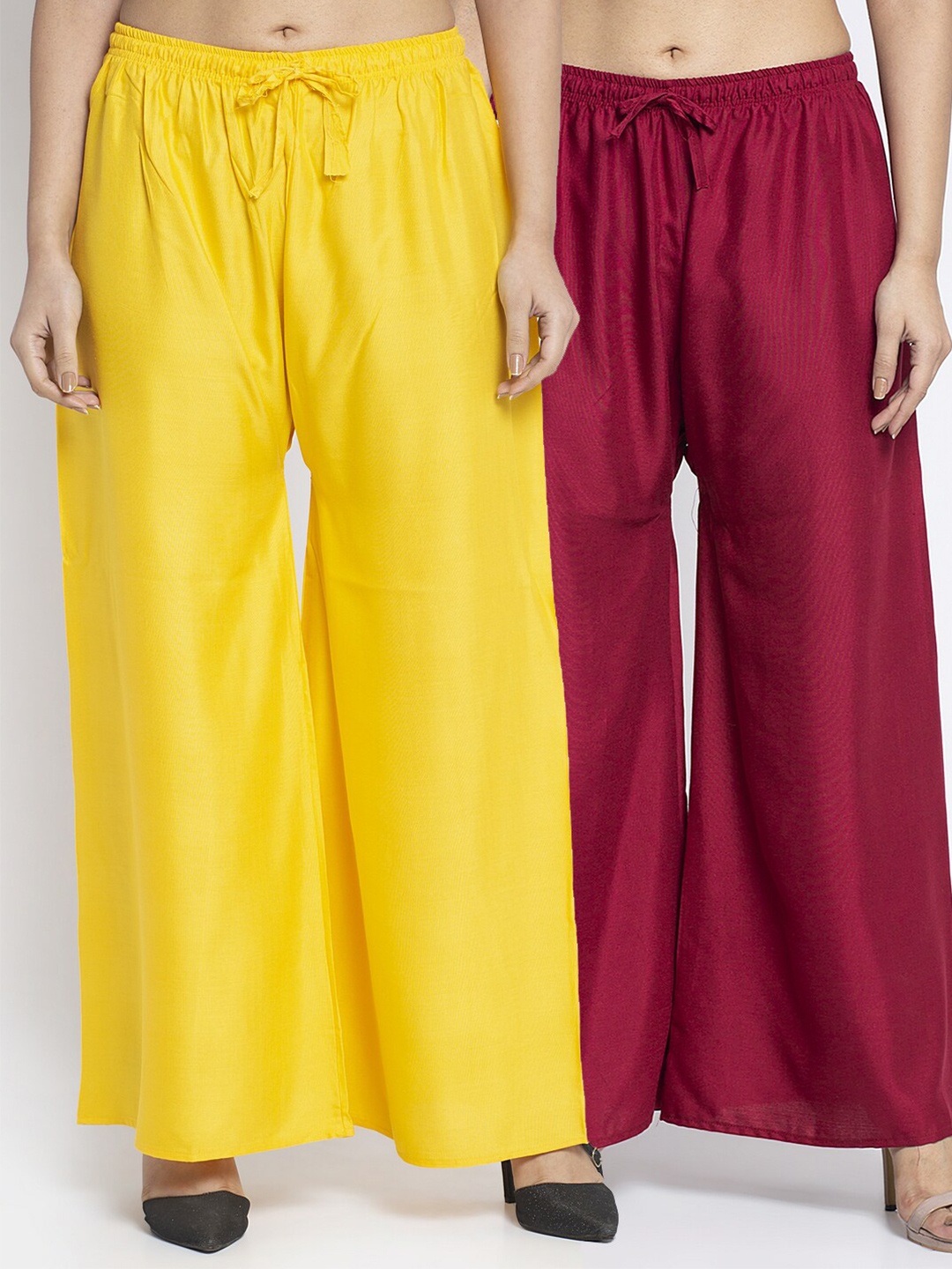 

Jinfo Women Pack of 2 Knitted Palazzos, Yellow