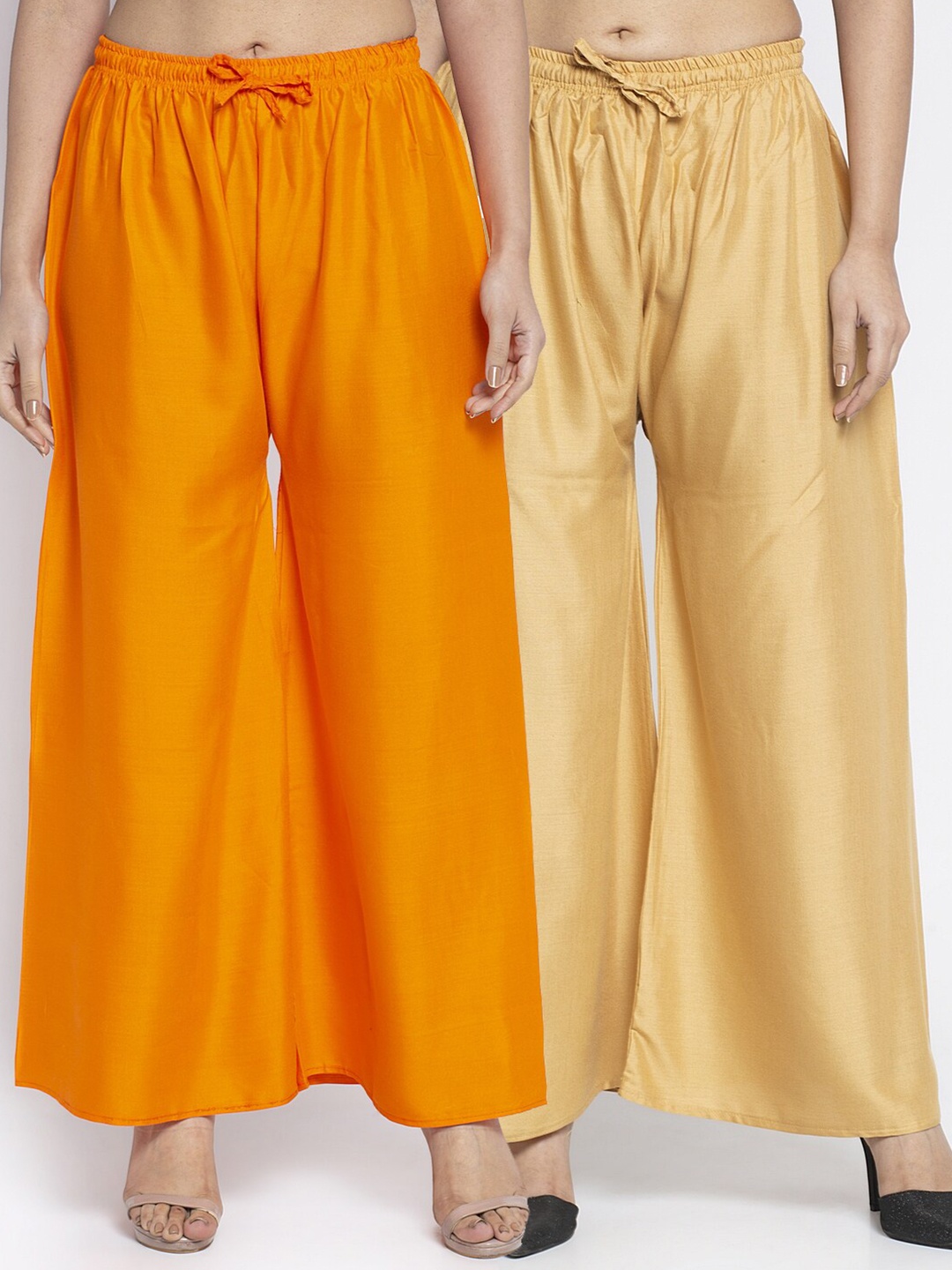 

Jinfo Set-2 Women Orange & Beige Flared Ethnic Palazzos