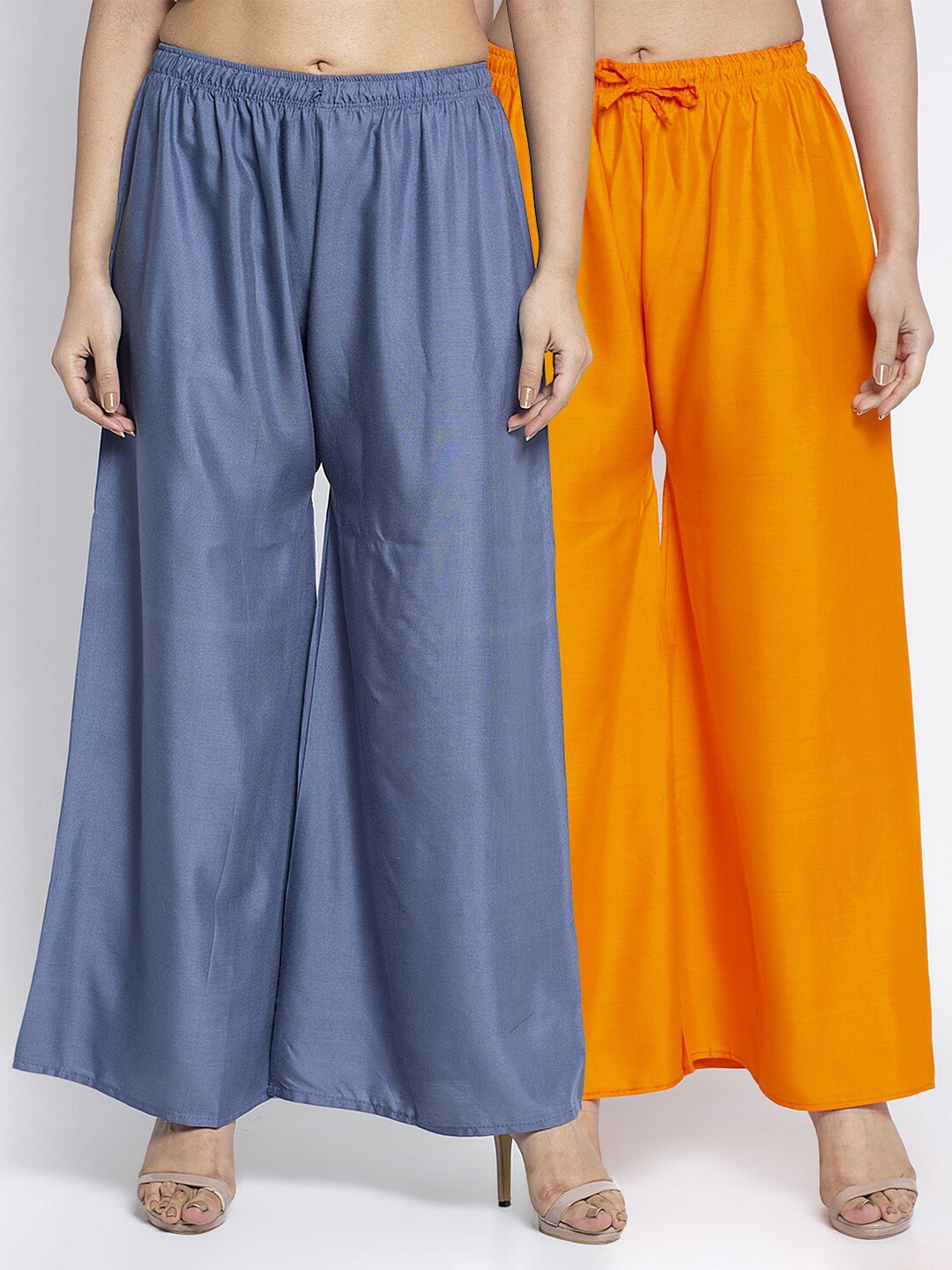 

Jinfo Women Pack of 2 Grey & Orange Flared Ethnic Palazzos