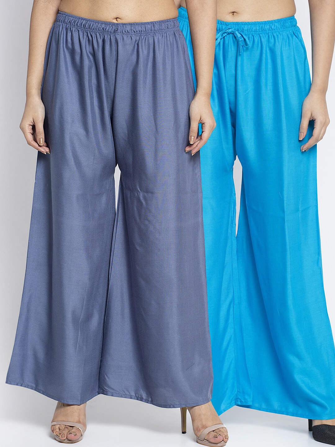 

Jinfo Women Grey & Turquoise Blue 2 Ethnic Palazzos
