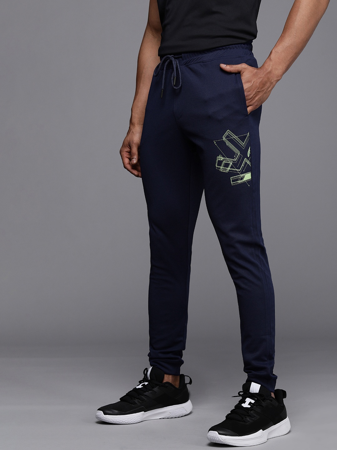 

WROGN ACTIVE Men Navy Blue Printed Slim Fit Mid Rise joggers