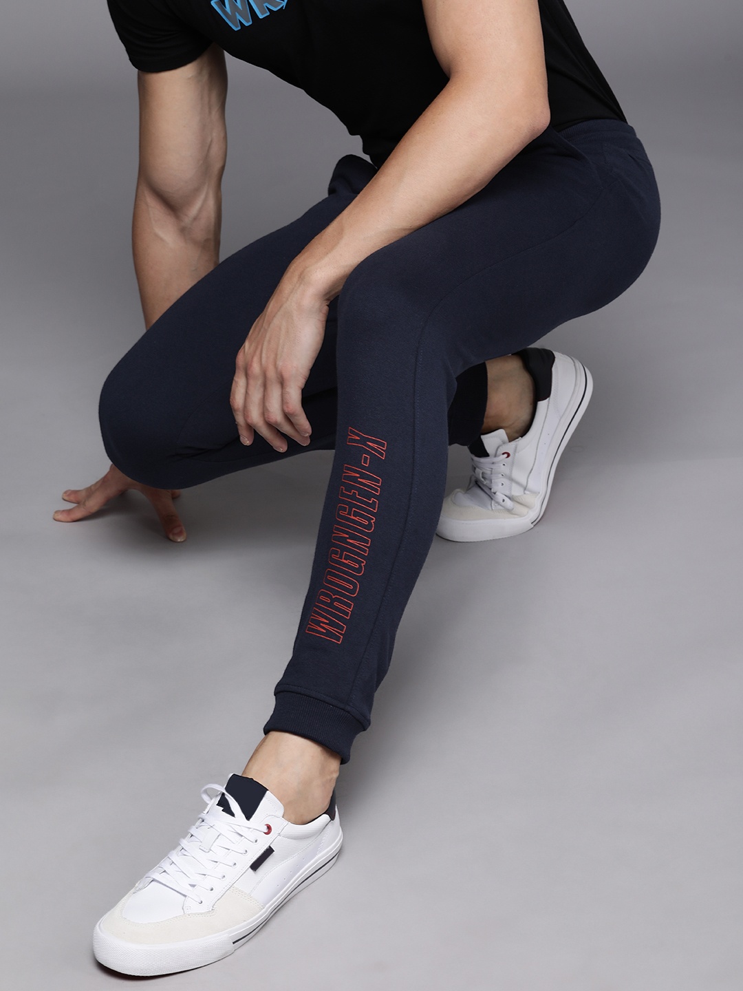 

WROGN Men Navy Blue Brand Logo Printed Joggers