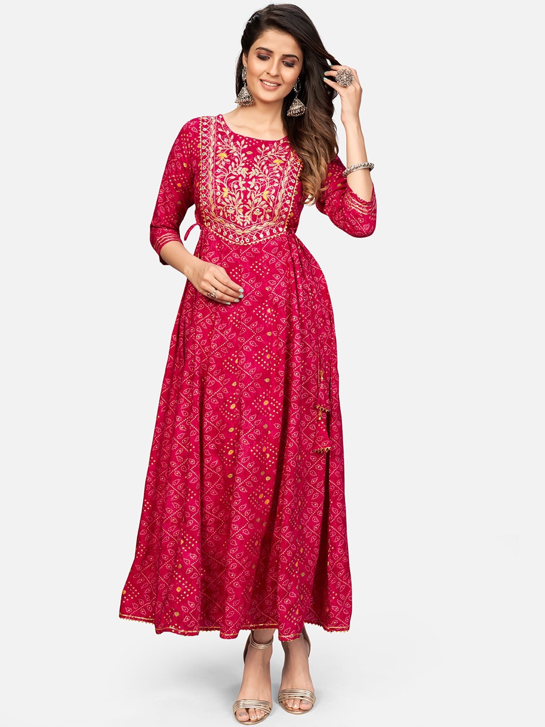 

Vbuyz Women Pink Embroidered Anarkali Kurta