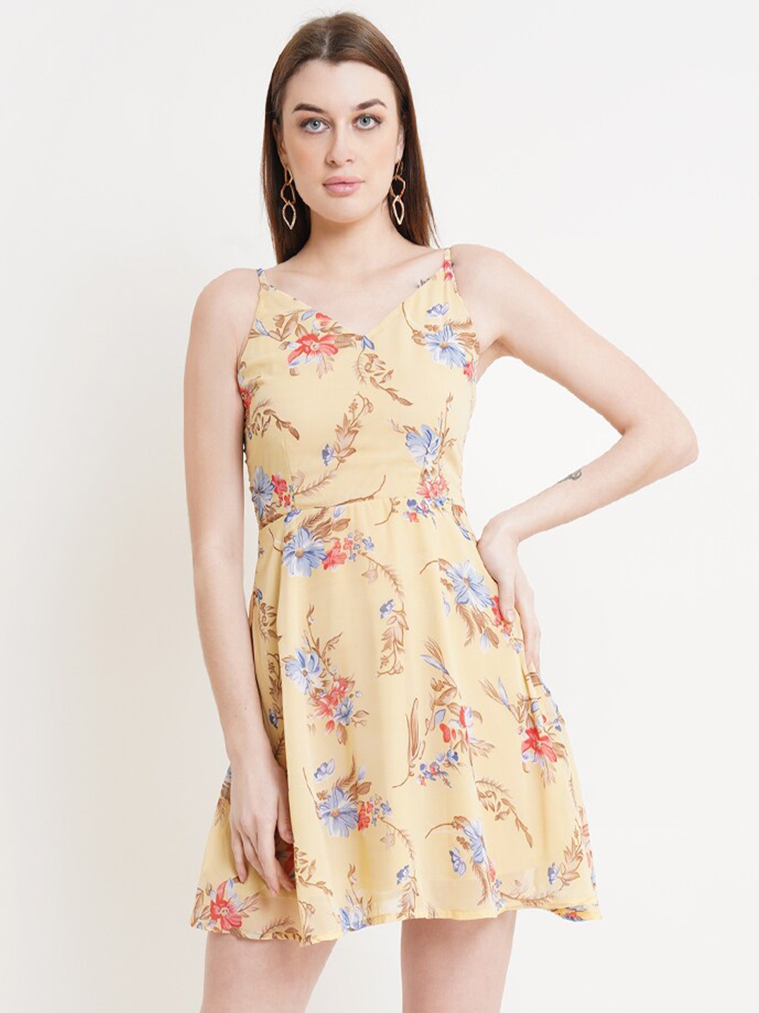

DODO & MOA Yellow & Pink Floral Georgette Dress