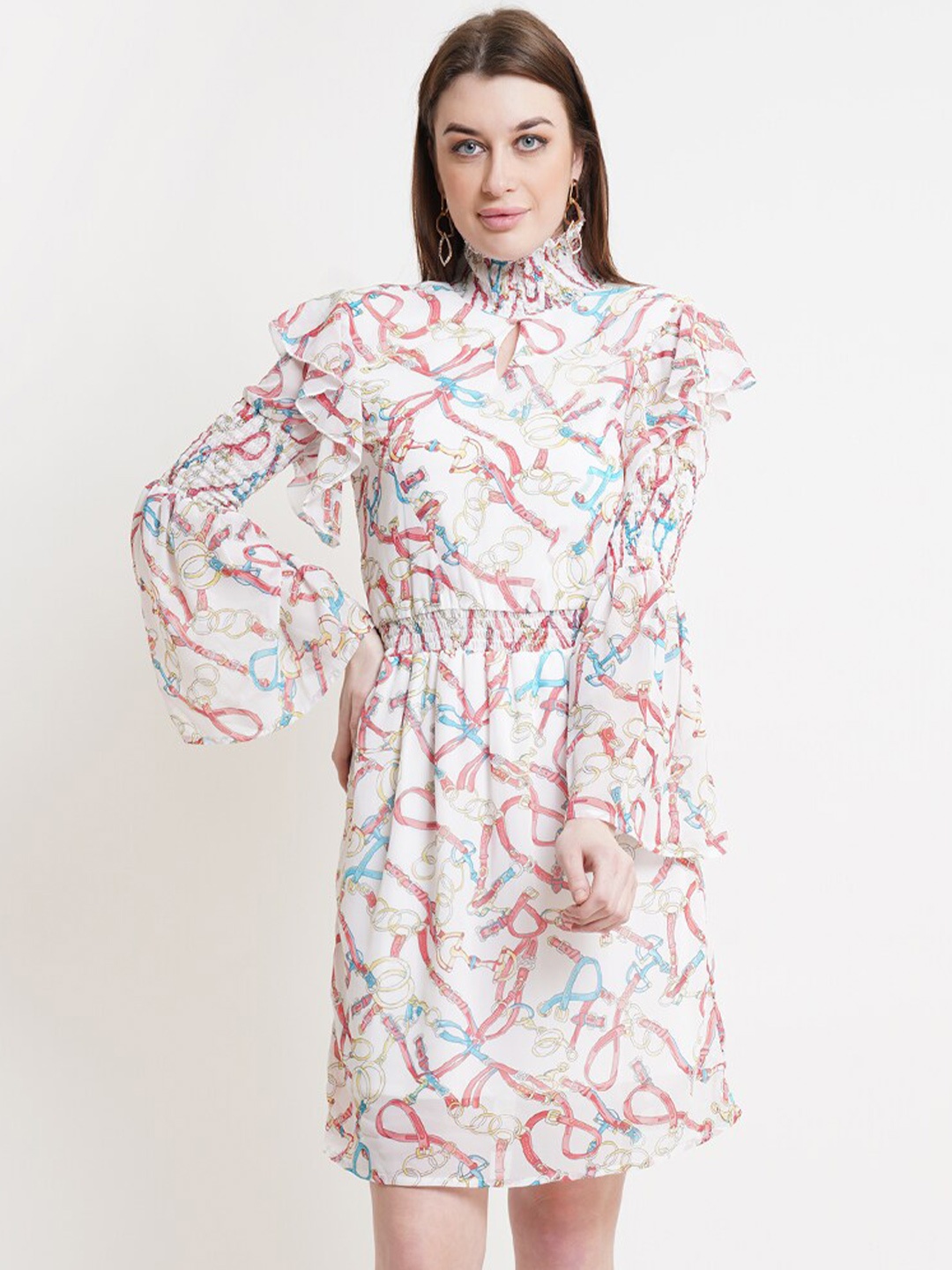 

DODO & MOA White Floral Printed Fit & Flared Dress