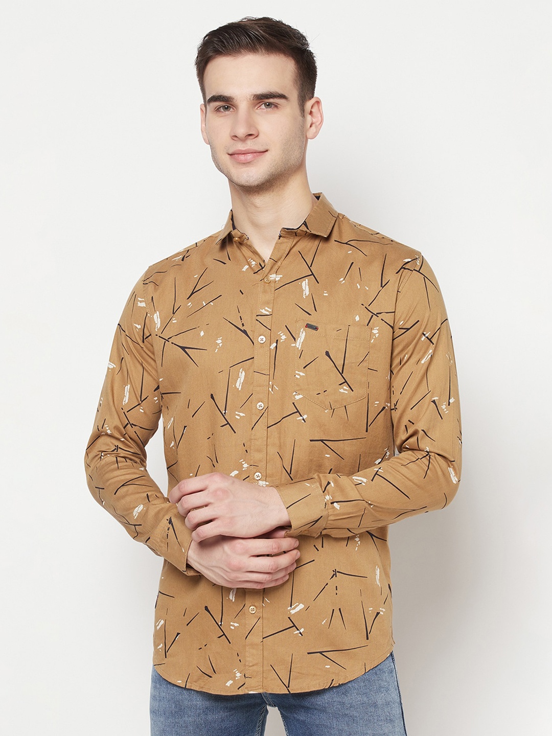 

Purple State Men Brown Slim Fit Printed Casual Shirt