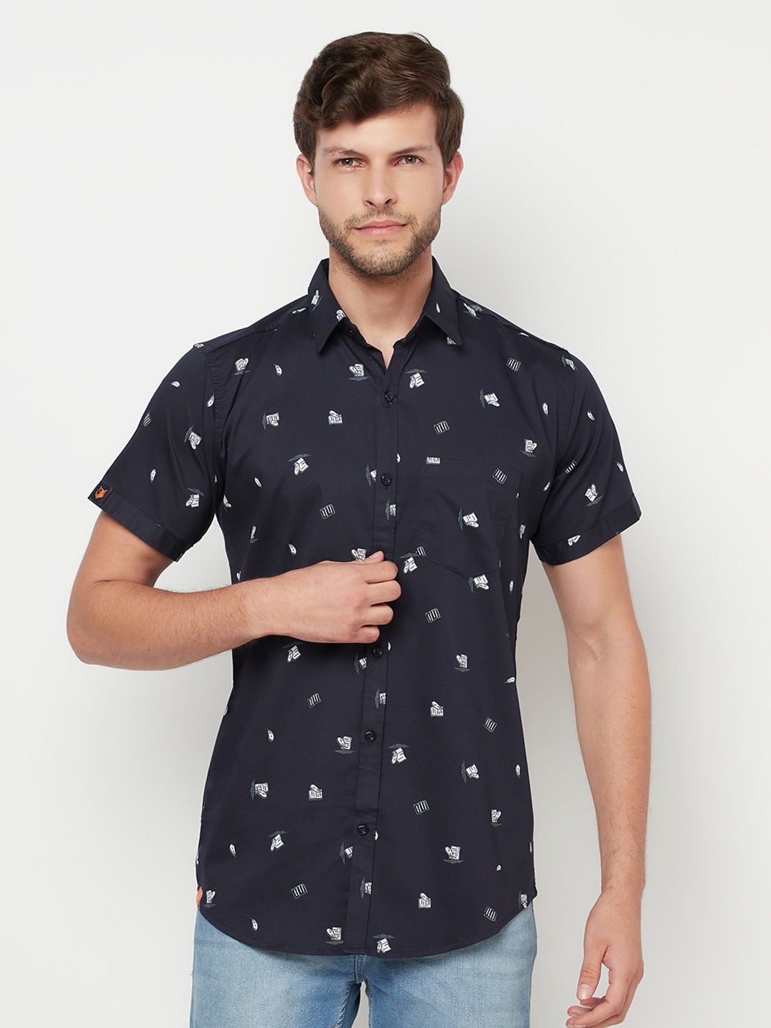 

Purple State Men Blue Slim Fit Printed Casual Shirt