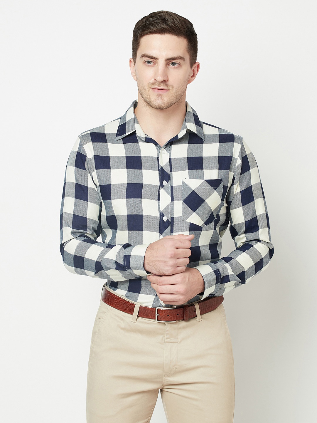

Purple State Men White Slim Fit Checked Casual Shirt