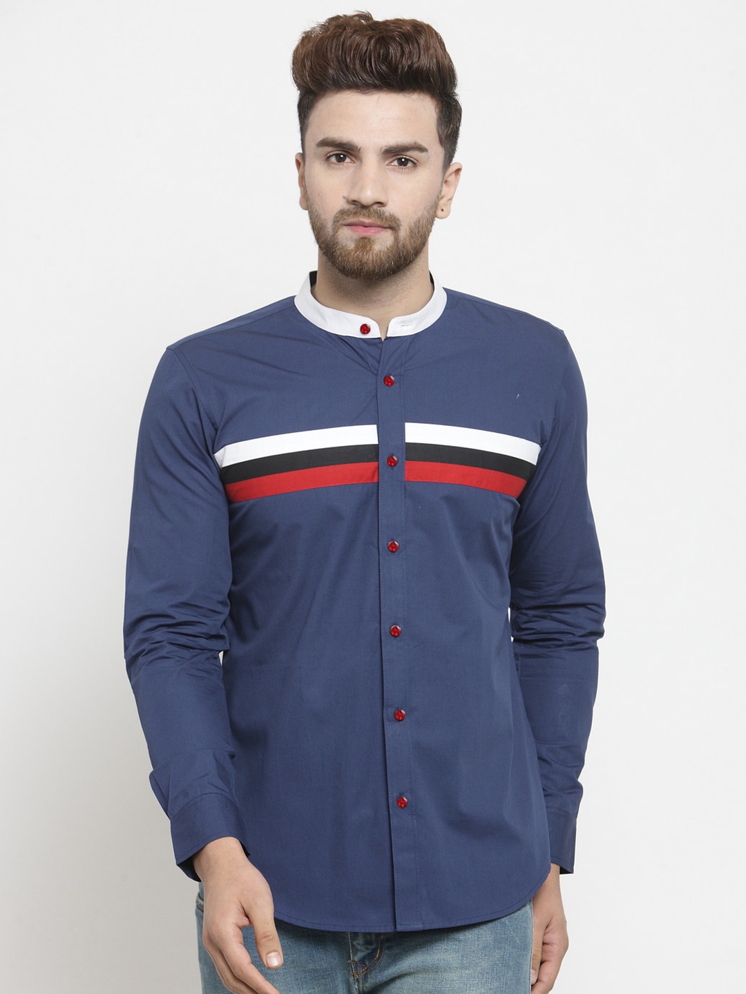 Purple State Men Blue Slim Fit Cotton Casual Shirt
