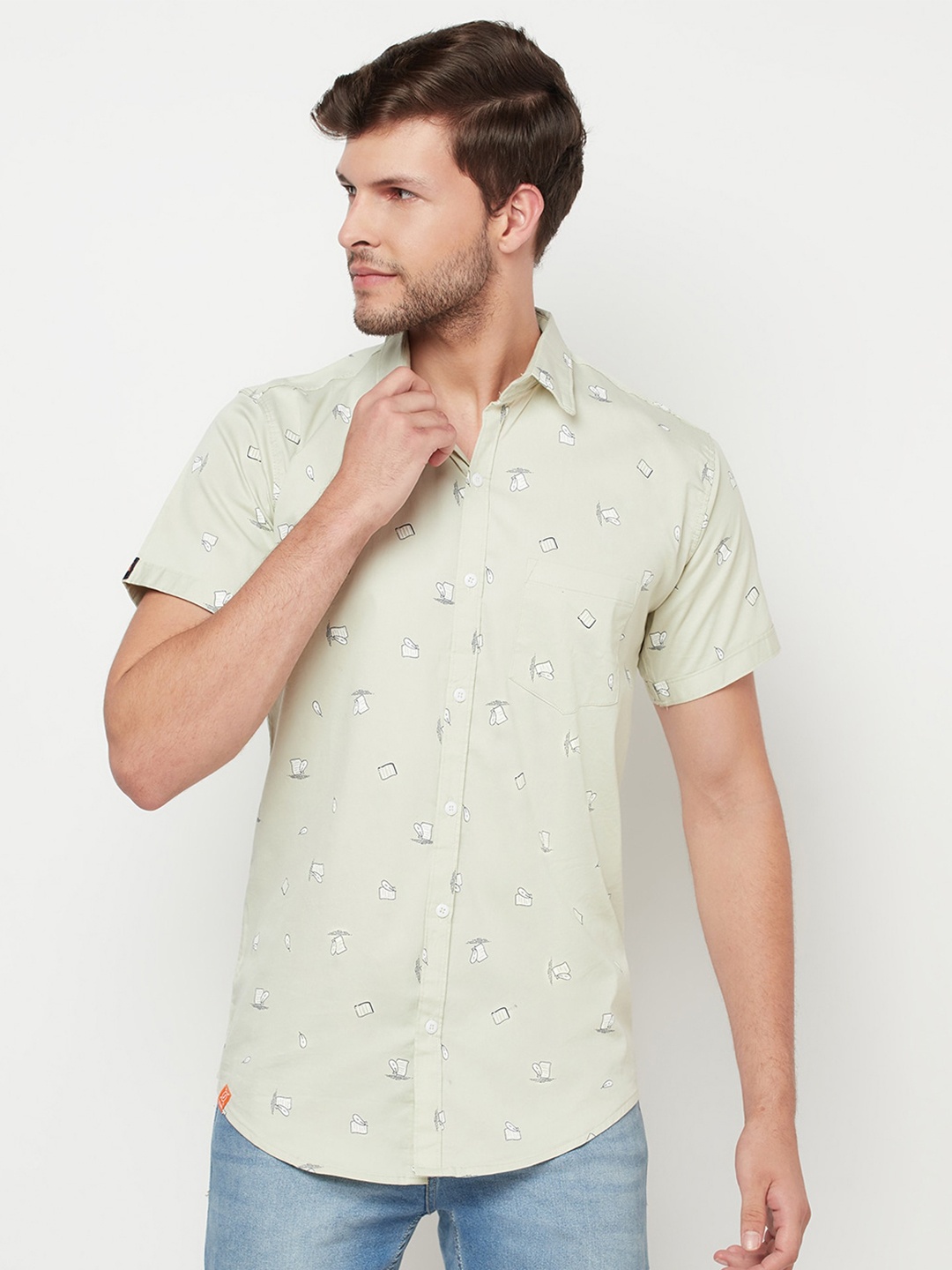 

Purple State Men Green Slim Fit Printed Casual Shirt