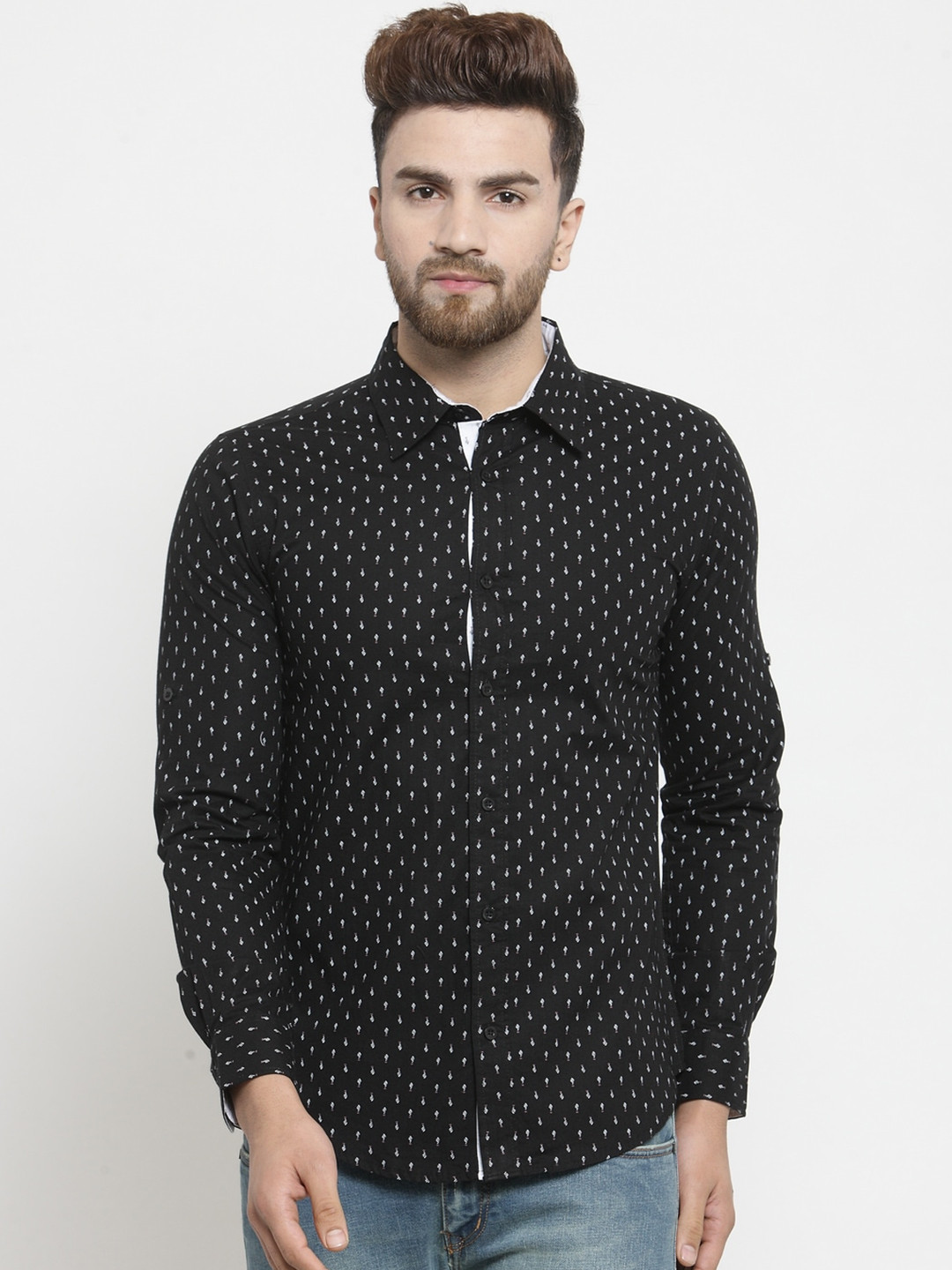 

Purple State Men Black Slim Fit Printed Casual Shirt