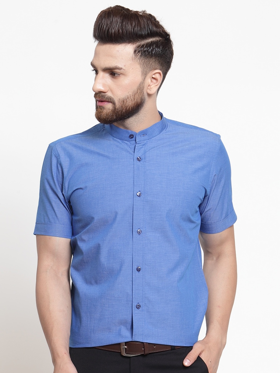 Purple State Men Blue Slim Fit Semiformal Shirt