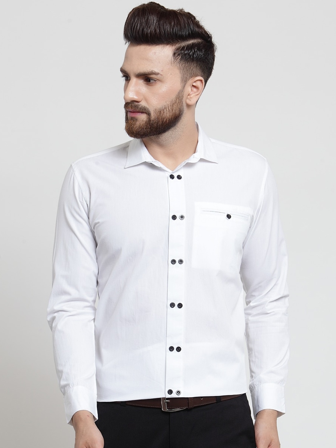 

Purple State Men White Slim Fit Cotton Semiformal Shirt
