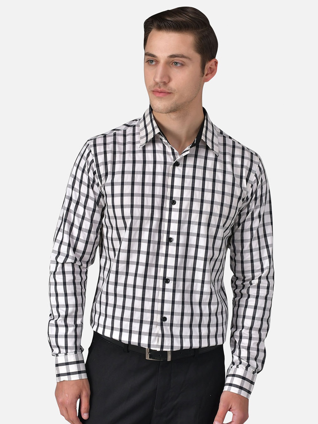 

Purple State Men White Slim Fit Checked Cotton Casual Shirt