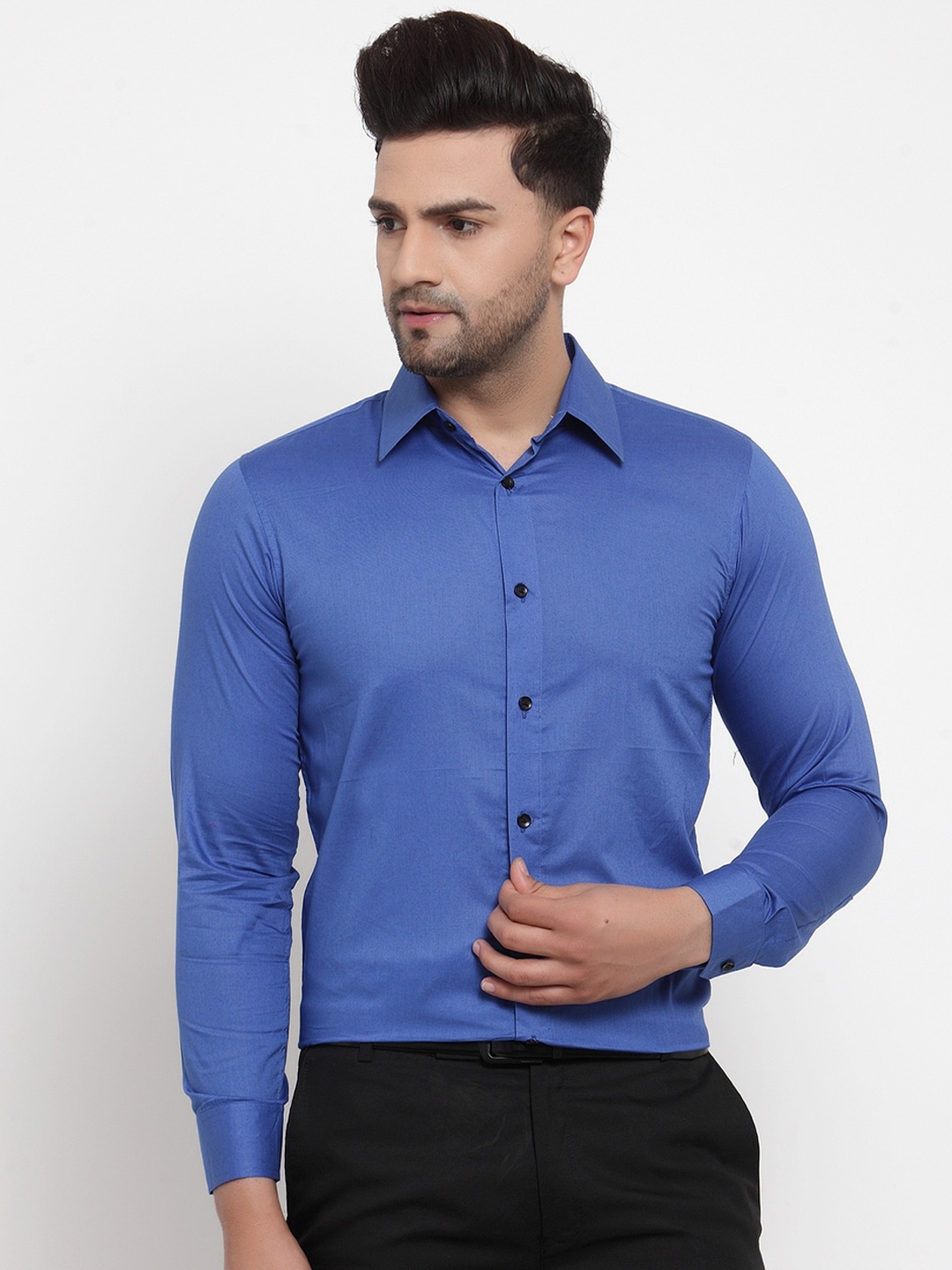 

Purple State Men Blue Slim Fit Cotton Semiformal Shirt