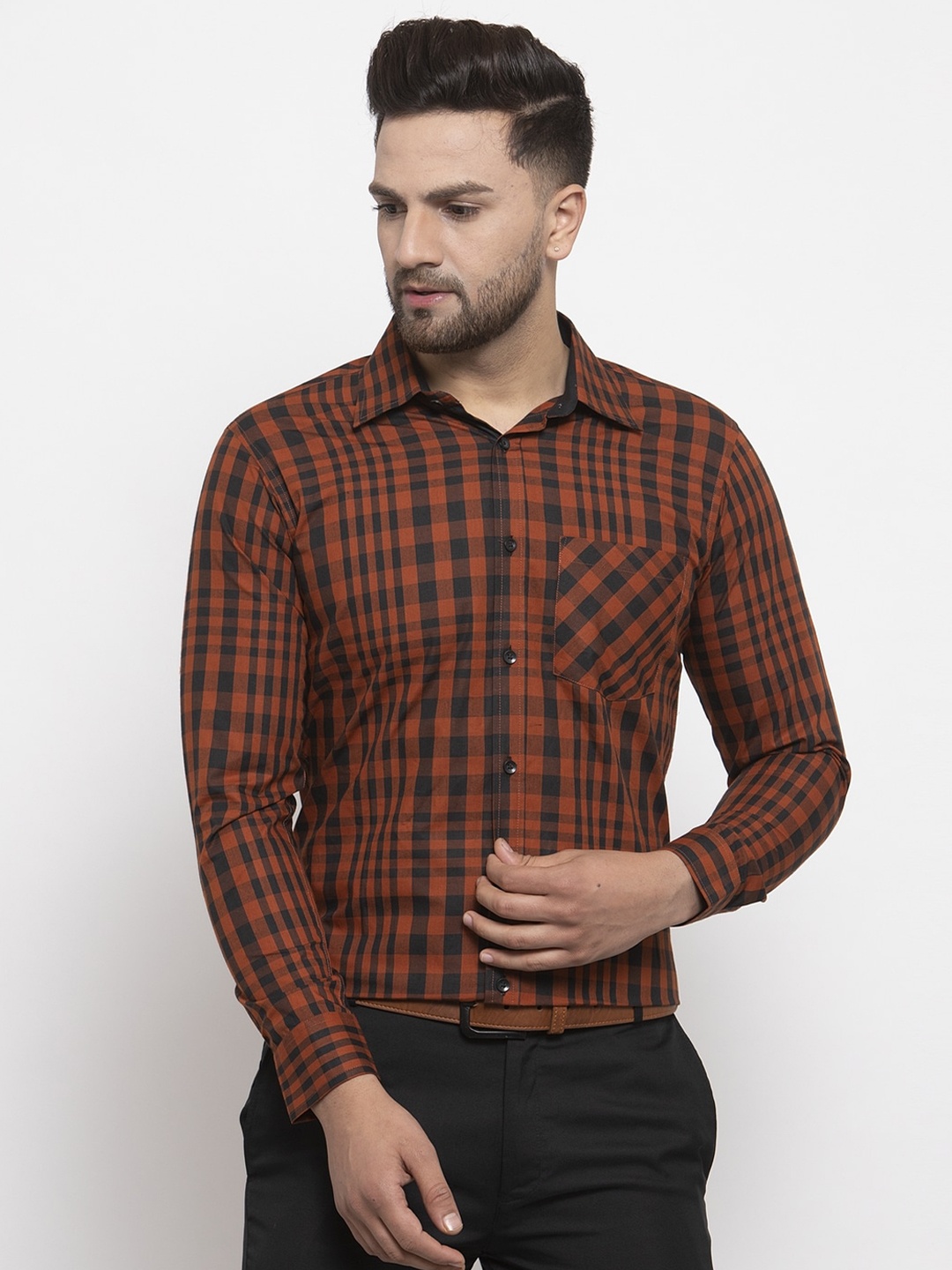 

Purple State Men Black Slim Fit Checked Casual Shirt